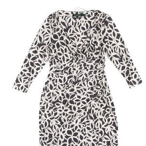 Lauren Ralph Lauren floral print crossover front stretch jersey dress with 3/4 s